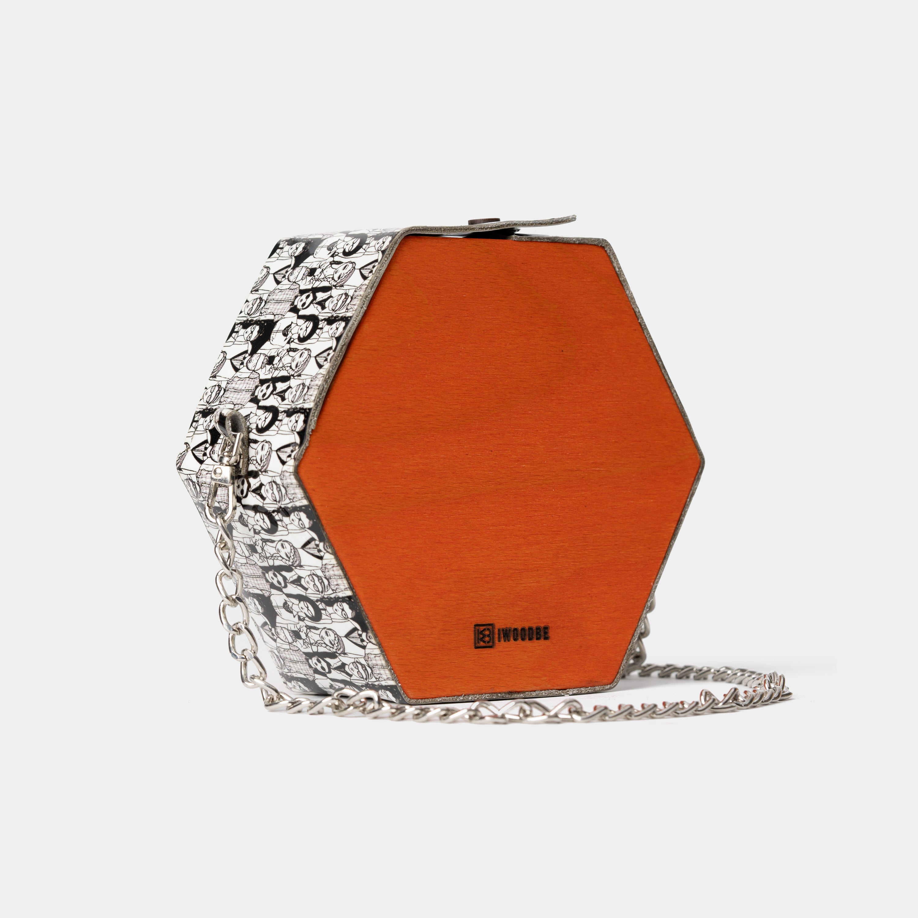 PEOPLE PRINT WOOD AND LEATHER BAG
