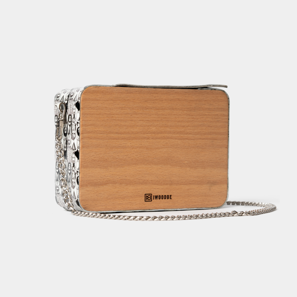 PEOPLE PRINT WOOD AND LEATHER BAG