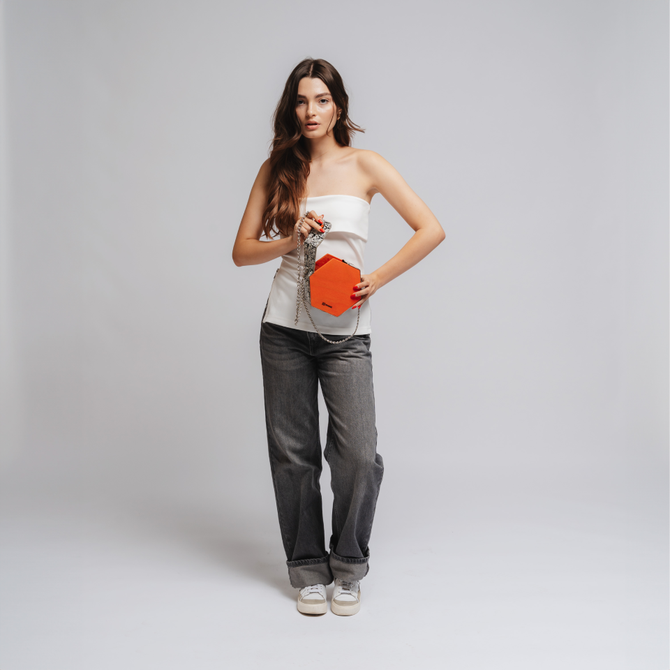 PEOPLE PRINT WOOD AND LEATHER BAG