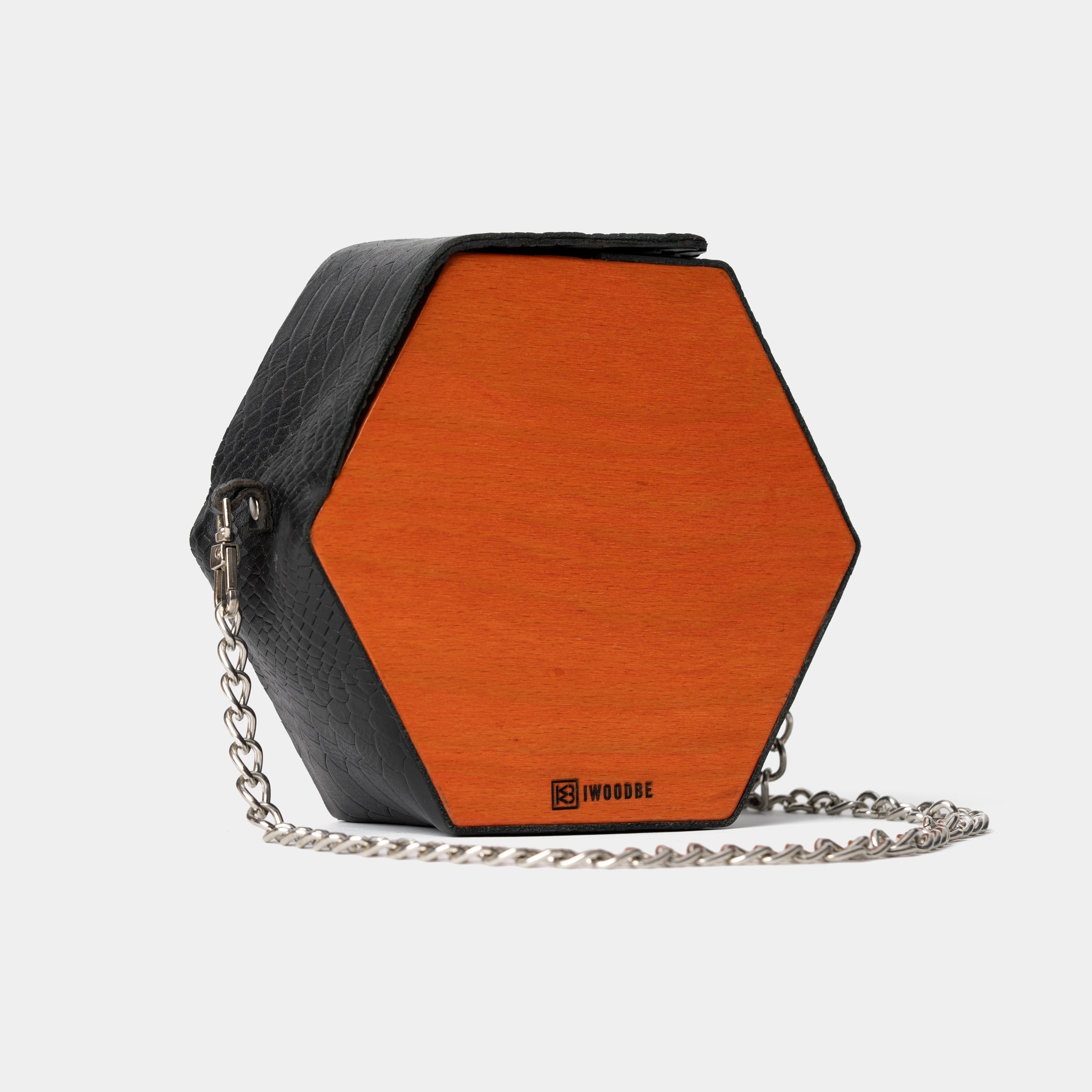 WOOD AND SNAKE PRINT LEATHER BAG