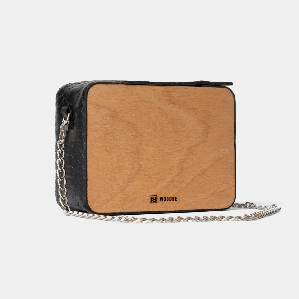 WOOD AND SNAKE PRINT LEATHER BAG